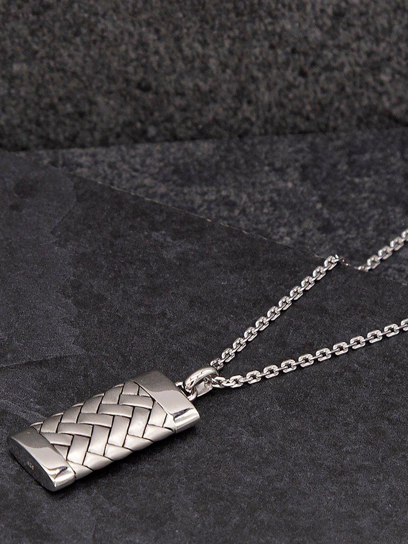 Hoxton London herringbone rectangle pendant necklace silver, imported from the UK