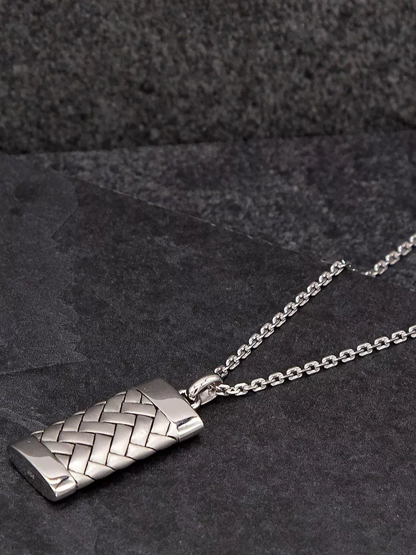 Hoxton London herringbone rectangle pendant necklace silver, imported from the UK
