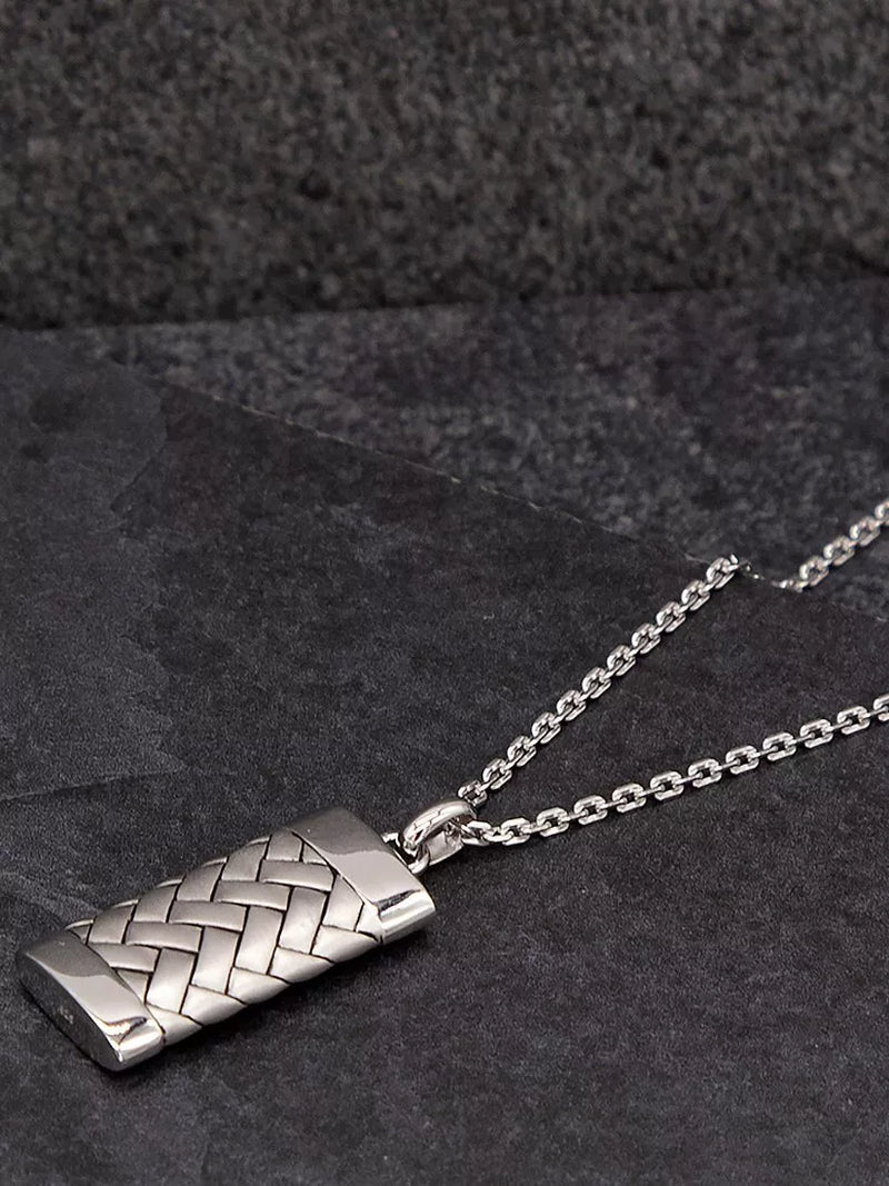 Hoxton London herringbone rectangle pendant necklace silver, imported from the UK