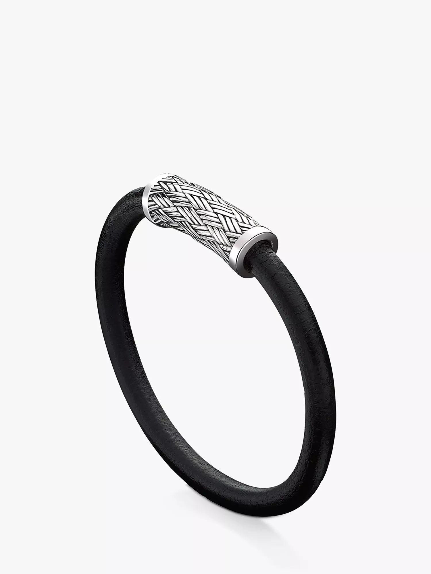 Hoxton London men's woven silver and leather bracelet (British brand)