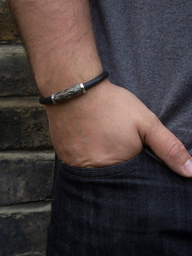 Hoxton London men's woven silver and leather bracelet (British brand)