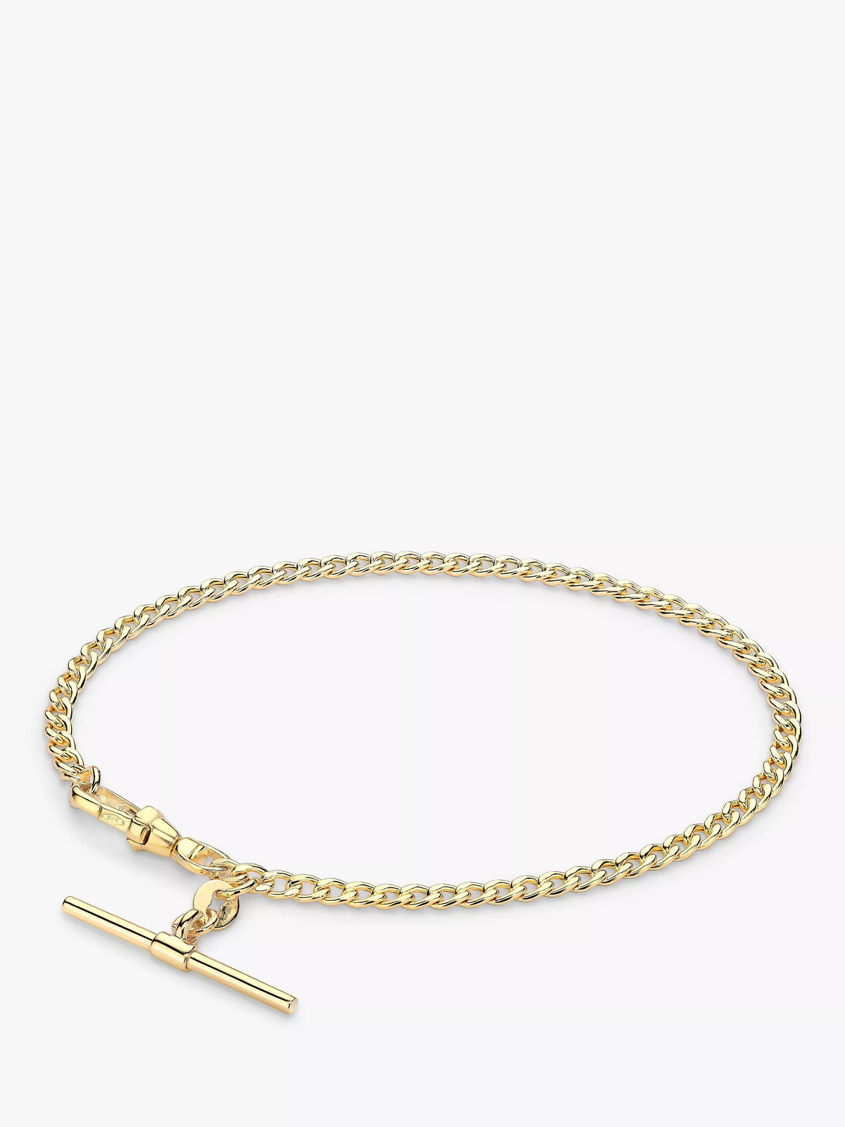 IBB 9ct gold hollow T-bar curb chain bracelet 19cm, UK version