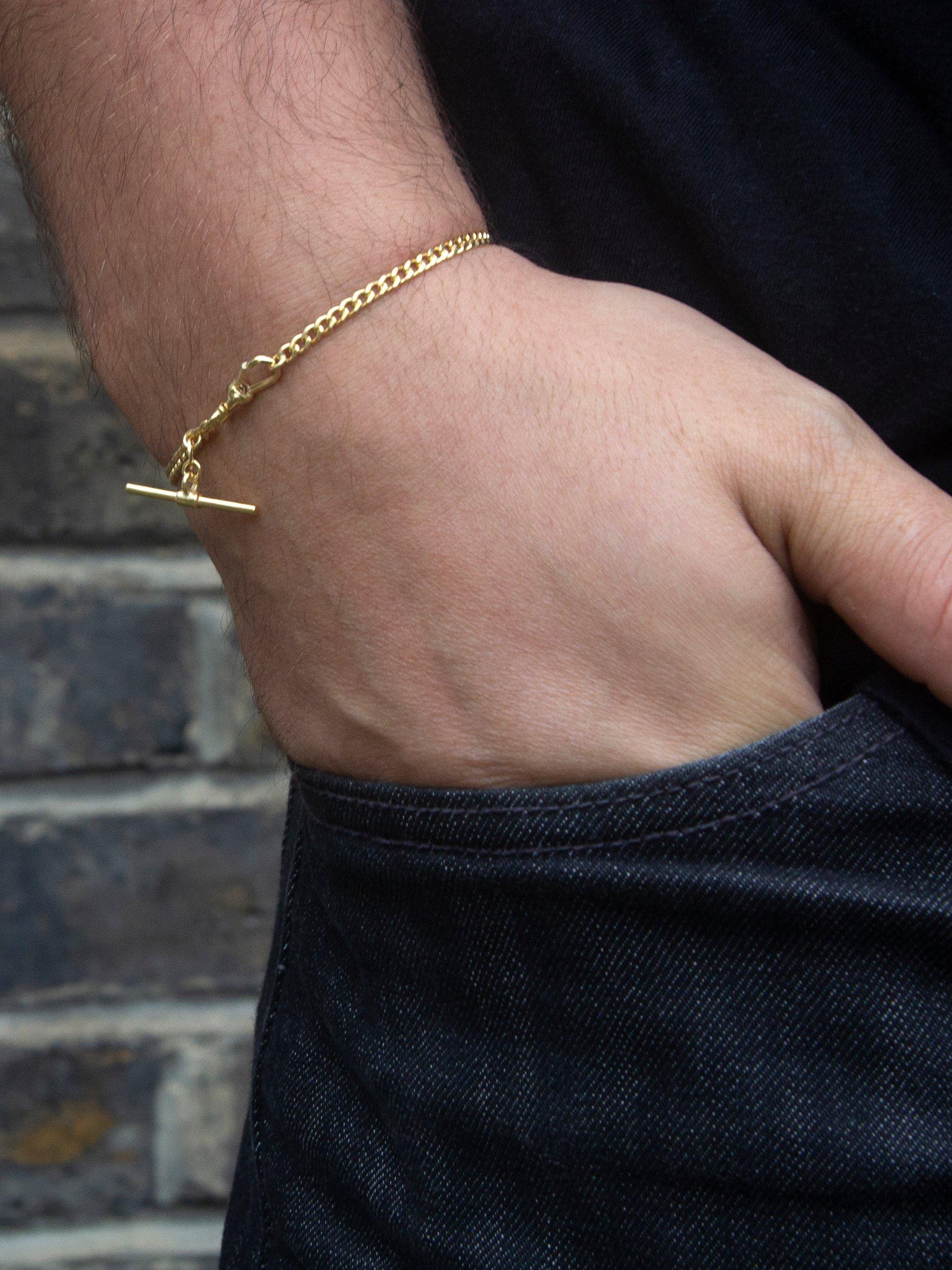 IBB 9ct gold hollow T-bar curb chain bracelet 19cm, UK version