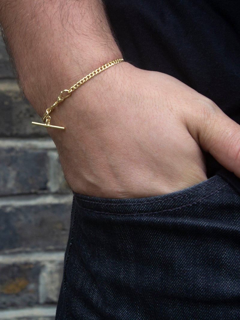 IBB 9ct gold hollow T-bar curb chain bracelet 19cm, UK version