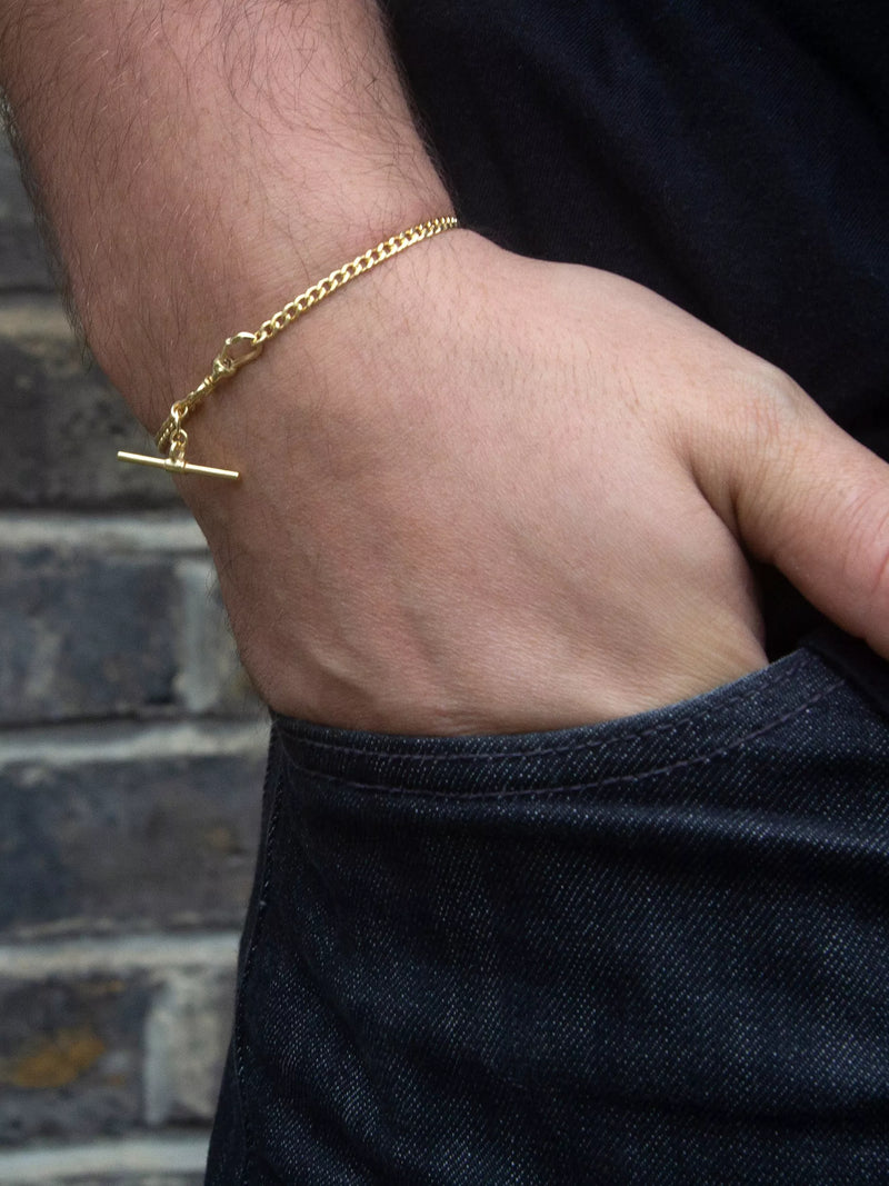 IBB 9ct gold hollow T-bar curb chain bracelet 19cm, UK version