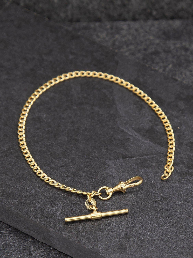 IBB 9ct gold hollow T-bar curb chain bracelet 19cm, UK version