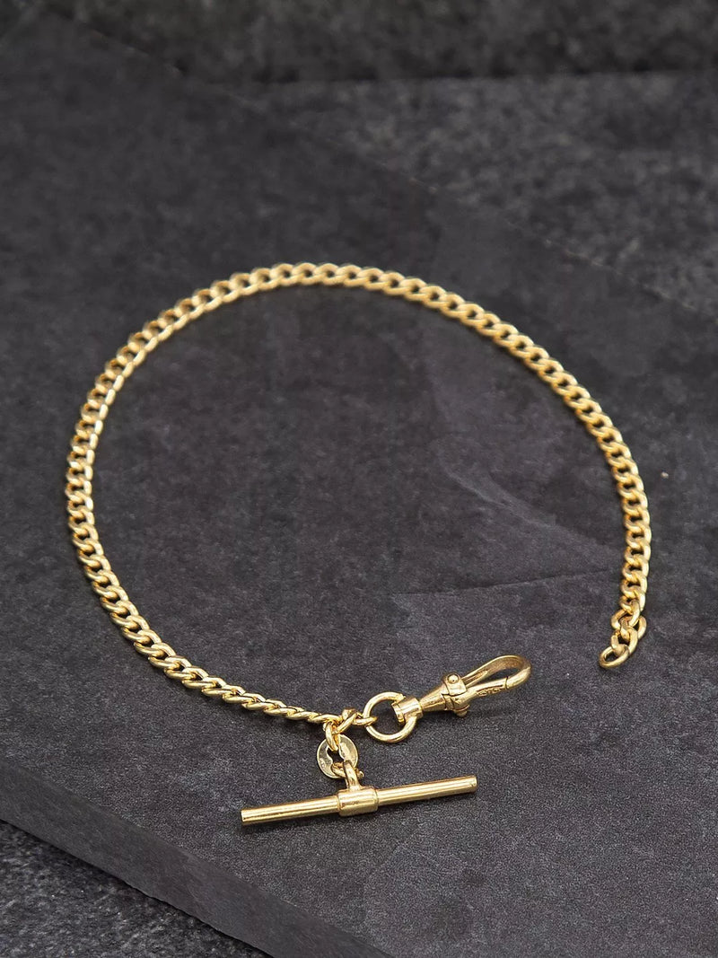 IBB 9ct gold hollow T-bar curb chain bracelet 19cm, UK version