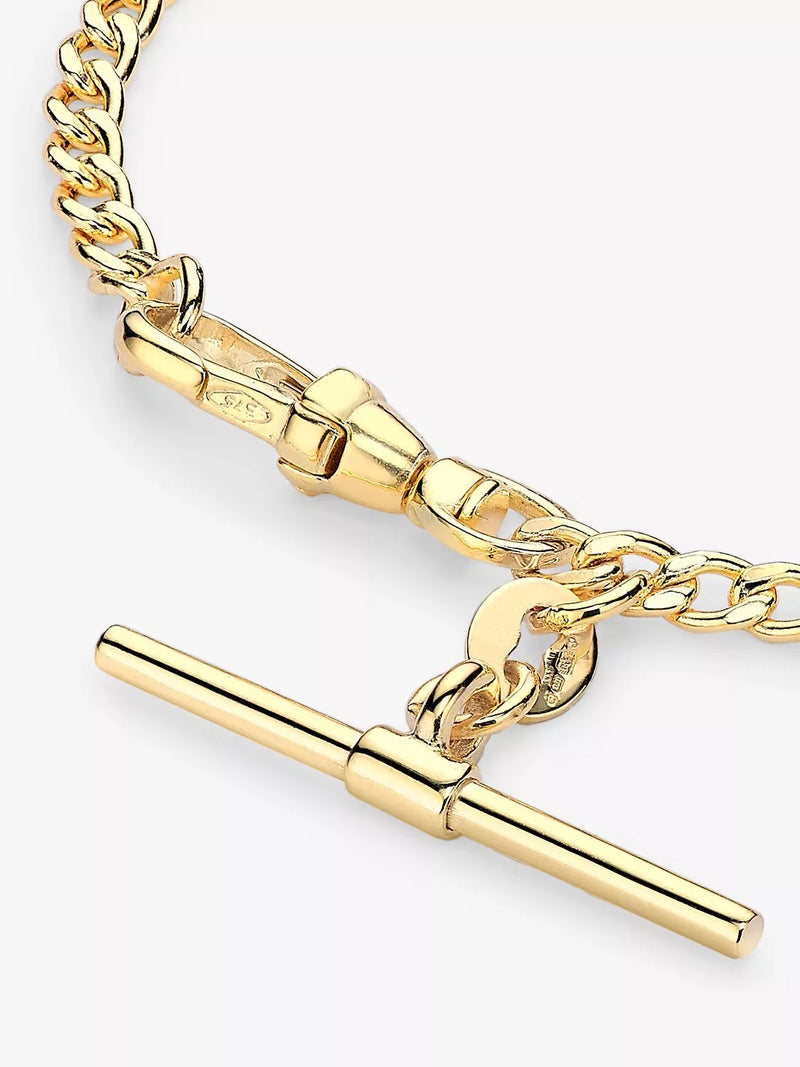 IBB 9ct gold hollow T-bar curb chain bracelet 19cm, UK version