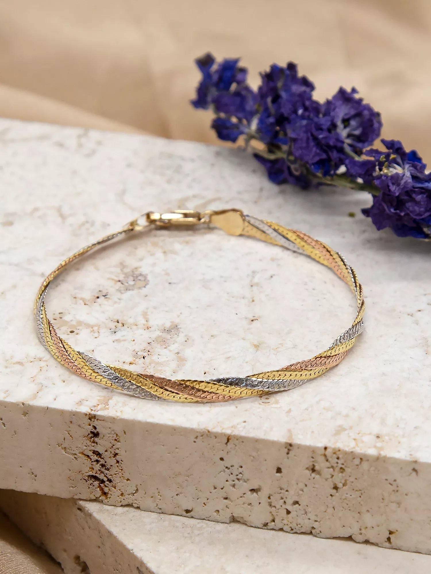 IBB 18ct tri-colour herringbone bracelet 19cm - British product