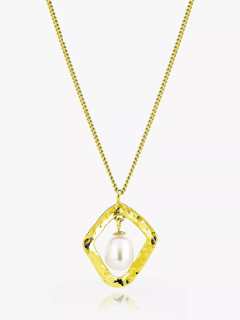 Claudia Bradby Hammered Rhombus Freshwater Pearl Pendant Necklace