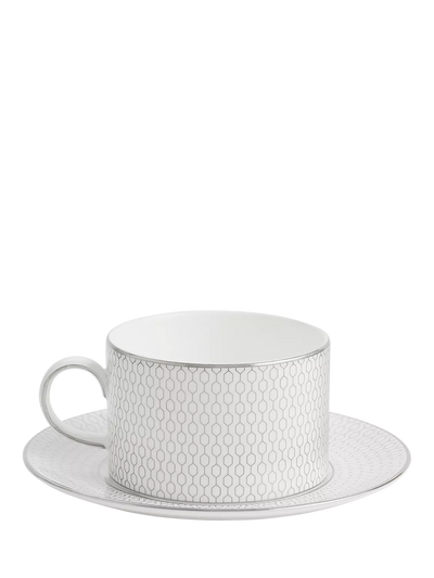 John Lewis Wedgwood Gio Platinum Fine Bone China Cup & Saucer, 235ml, White- Buy online at McGrocer