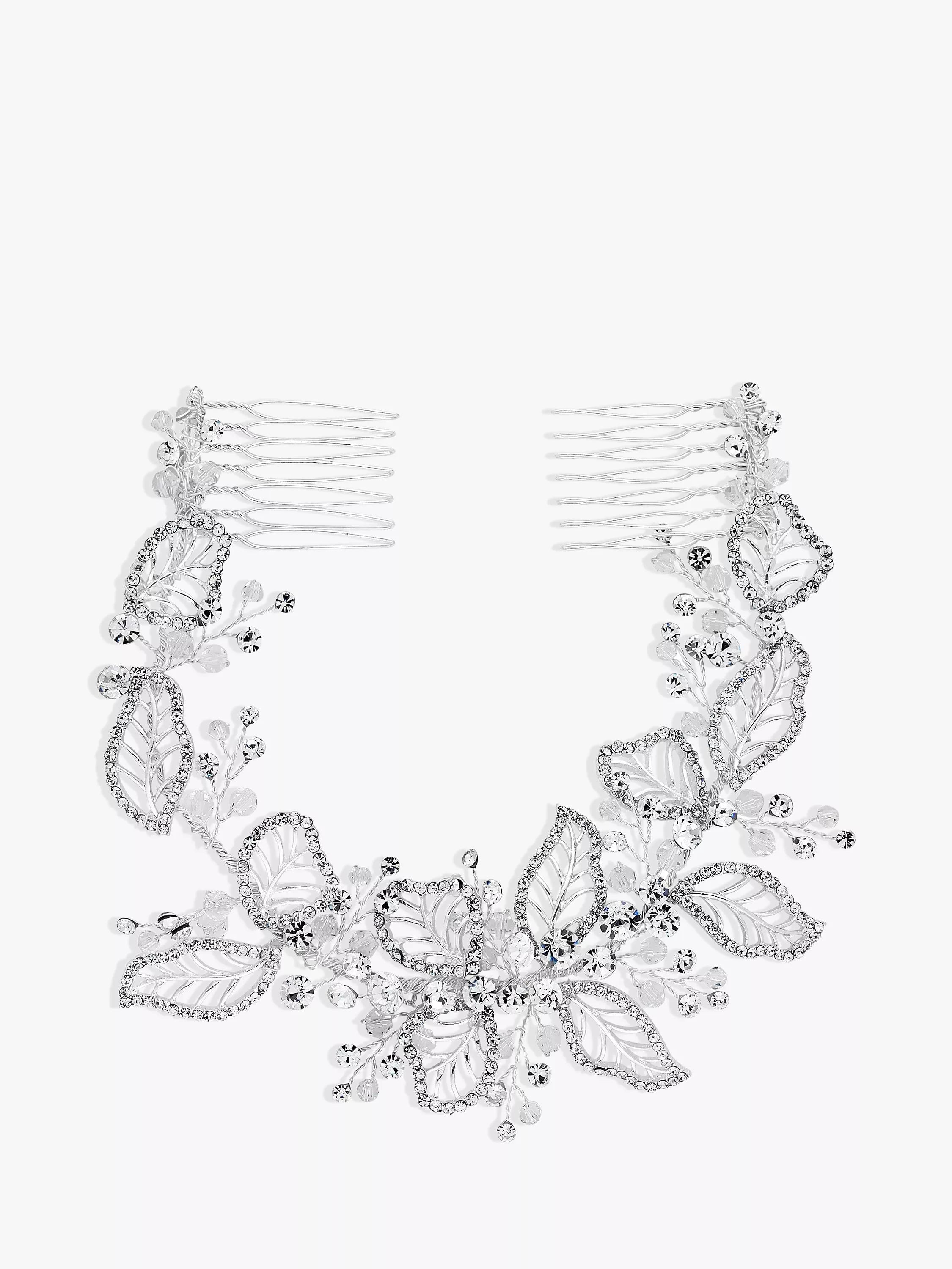 Jon Richard silver crystal pave leaf hair comb, UK version