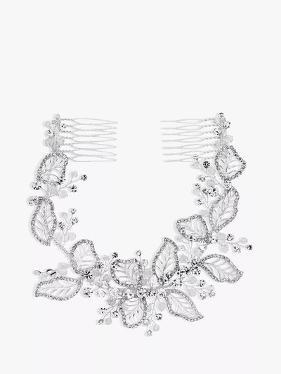 John Lewis Jon Richard Bridal Olivia Crystal Pave Leaf Double Hair Comb in Silver- Buy online at McGrocer
