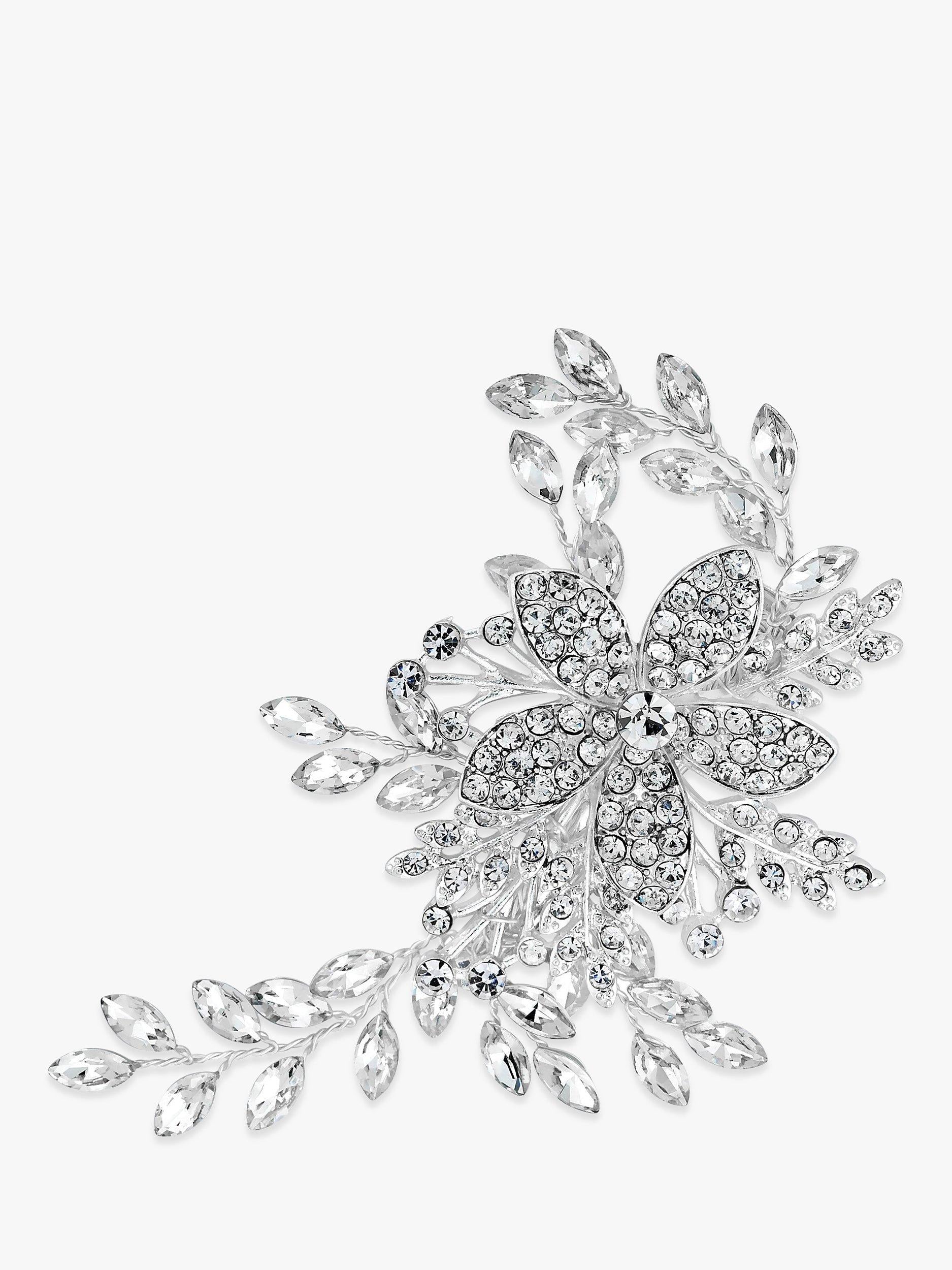 Jon Richard bridal hair slide with pave leaf design in silver, UK version