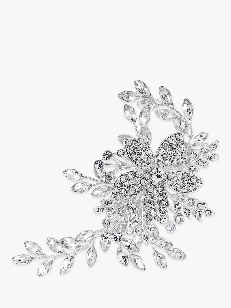 Jon Richard bridal hair slide with pave leaf design in silver, UK version