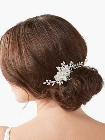 Braut-Haarspange mit Pavé-Blattdesign in Silber