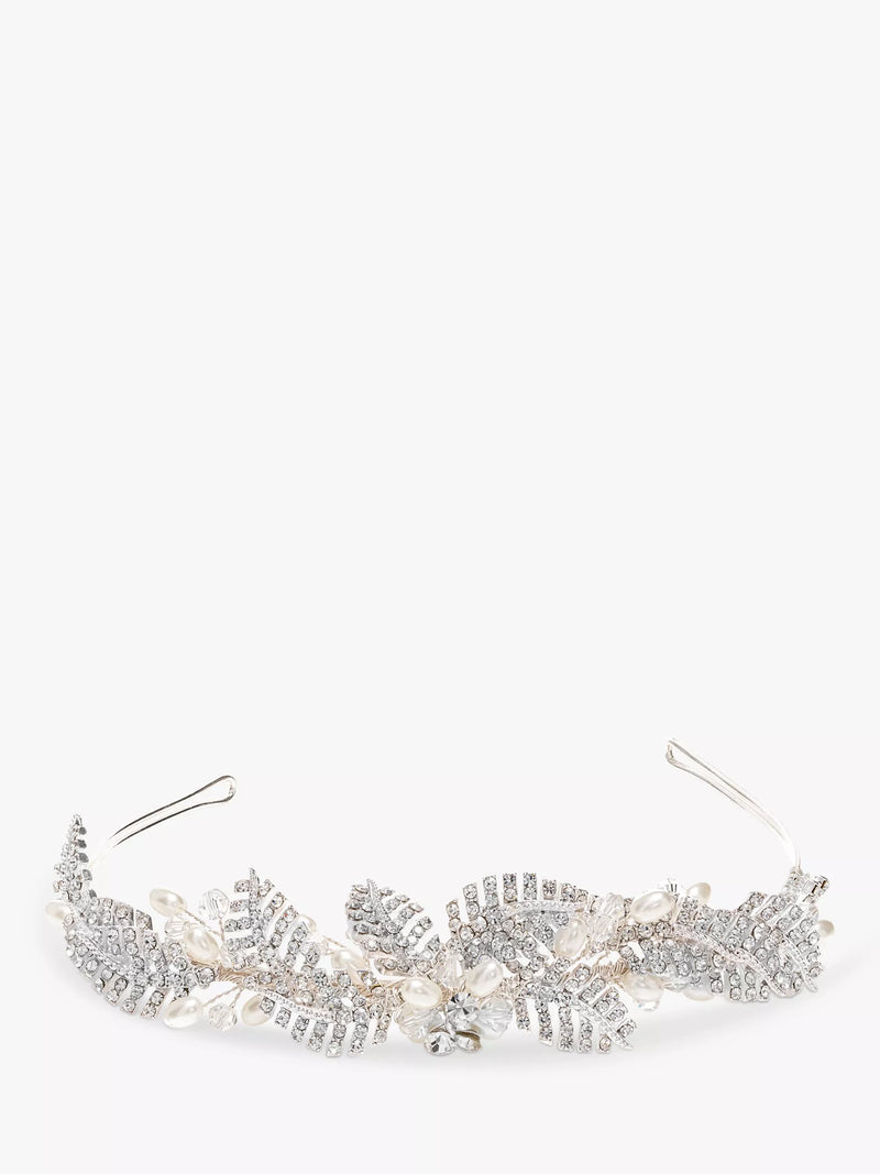 Jon Richard silver bridal tiara with crystals and pearls, UK version