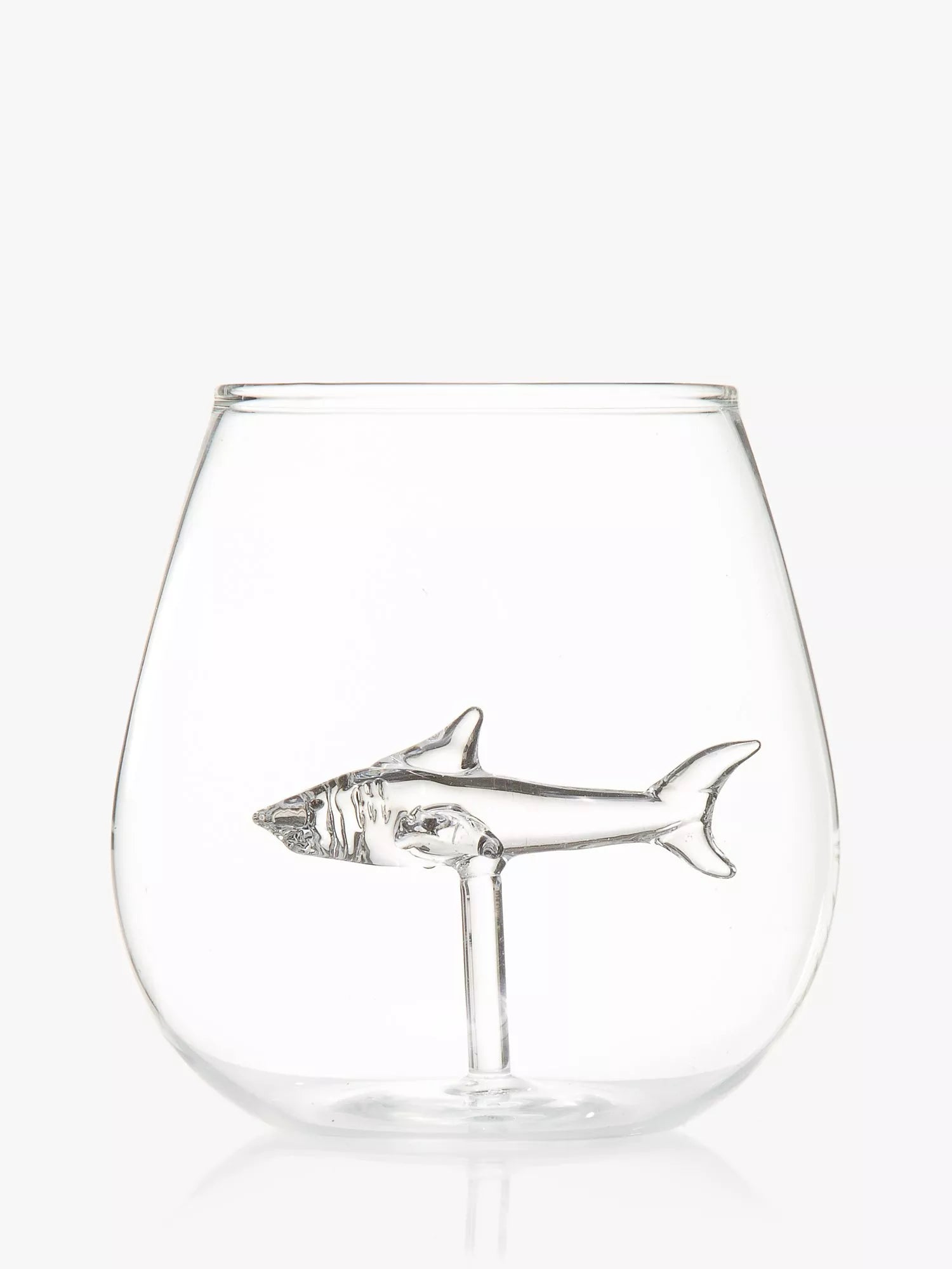 Bar Bespoke clear glass tumbler with shark inside, 500ml - British product