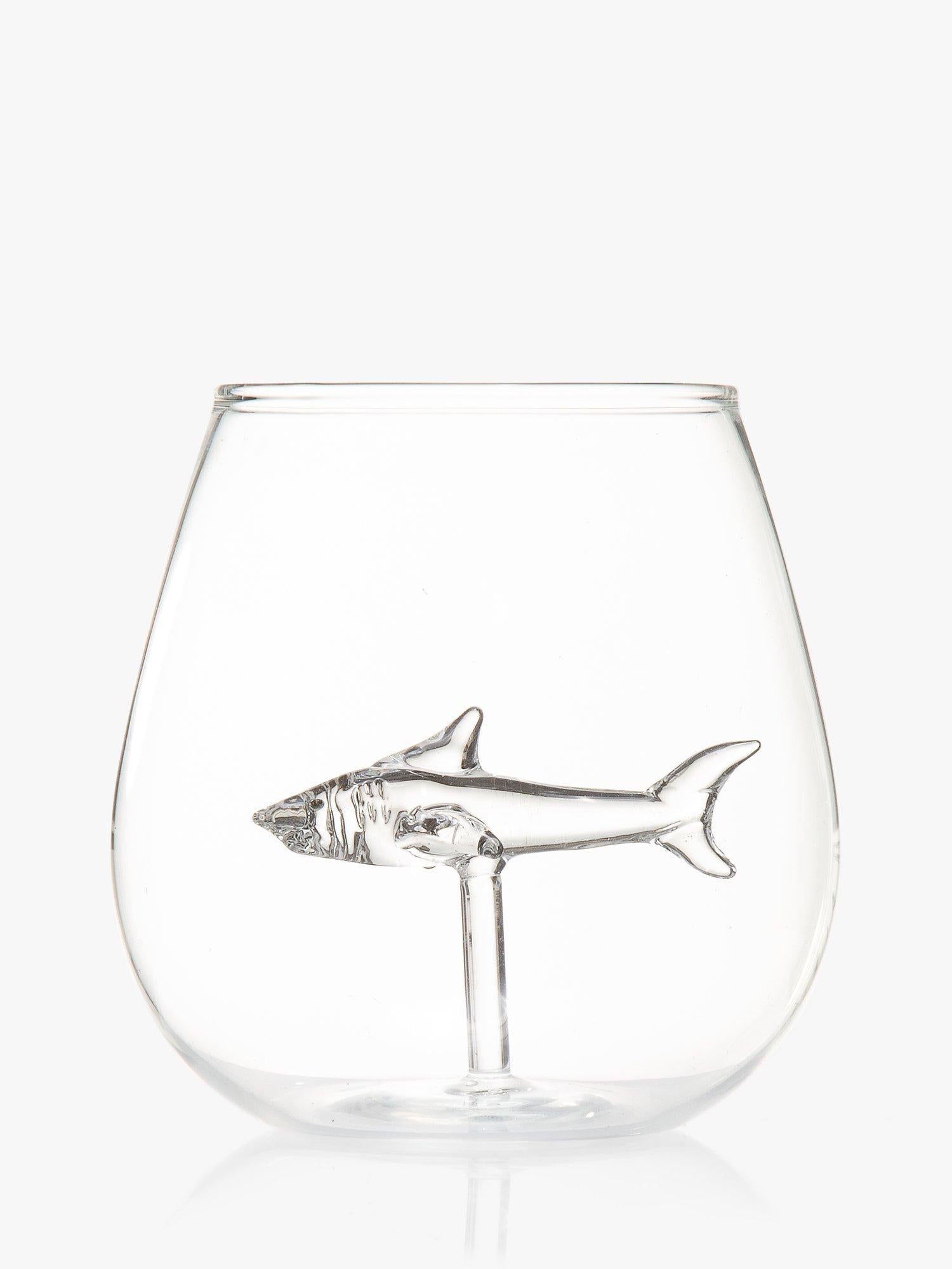 Bar Bespoke clear glass tumbler with shark inside, 500ml - British product