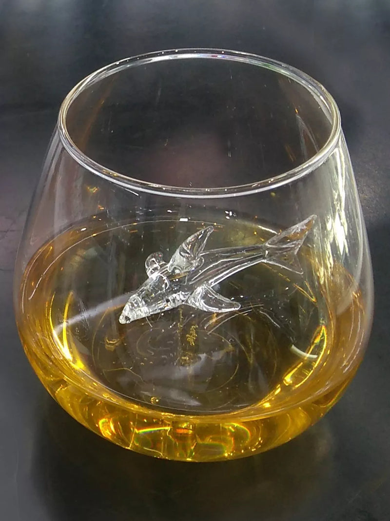 Bar Bespoke clear glass tumbler with shark inside, 500ml - British product