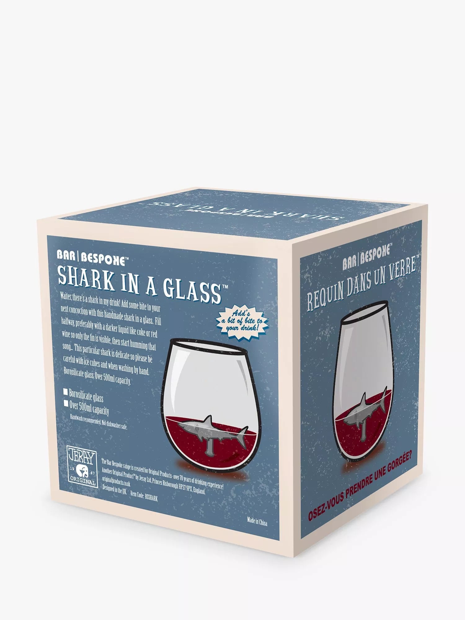 Bar Bespoke clear glass tumbler with shark inside, 500ml - British product