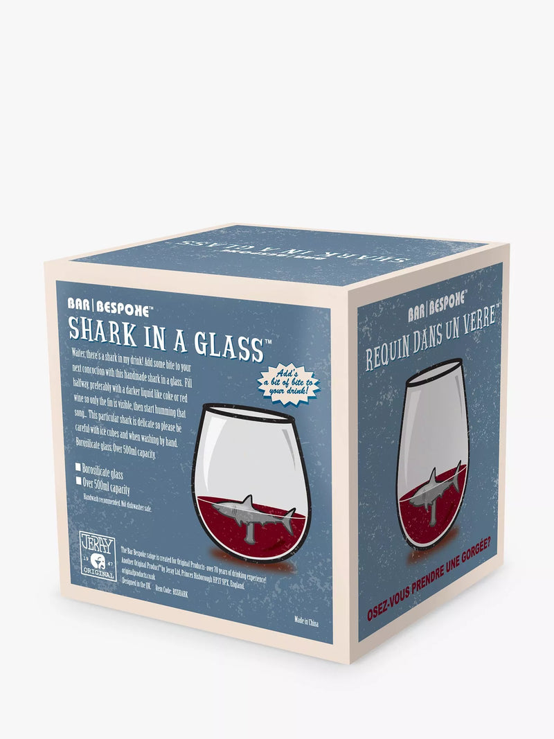 Bar Bespoke clear glass tumbler with shark inside, 500ml - British product