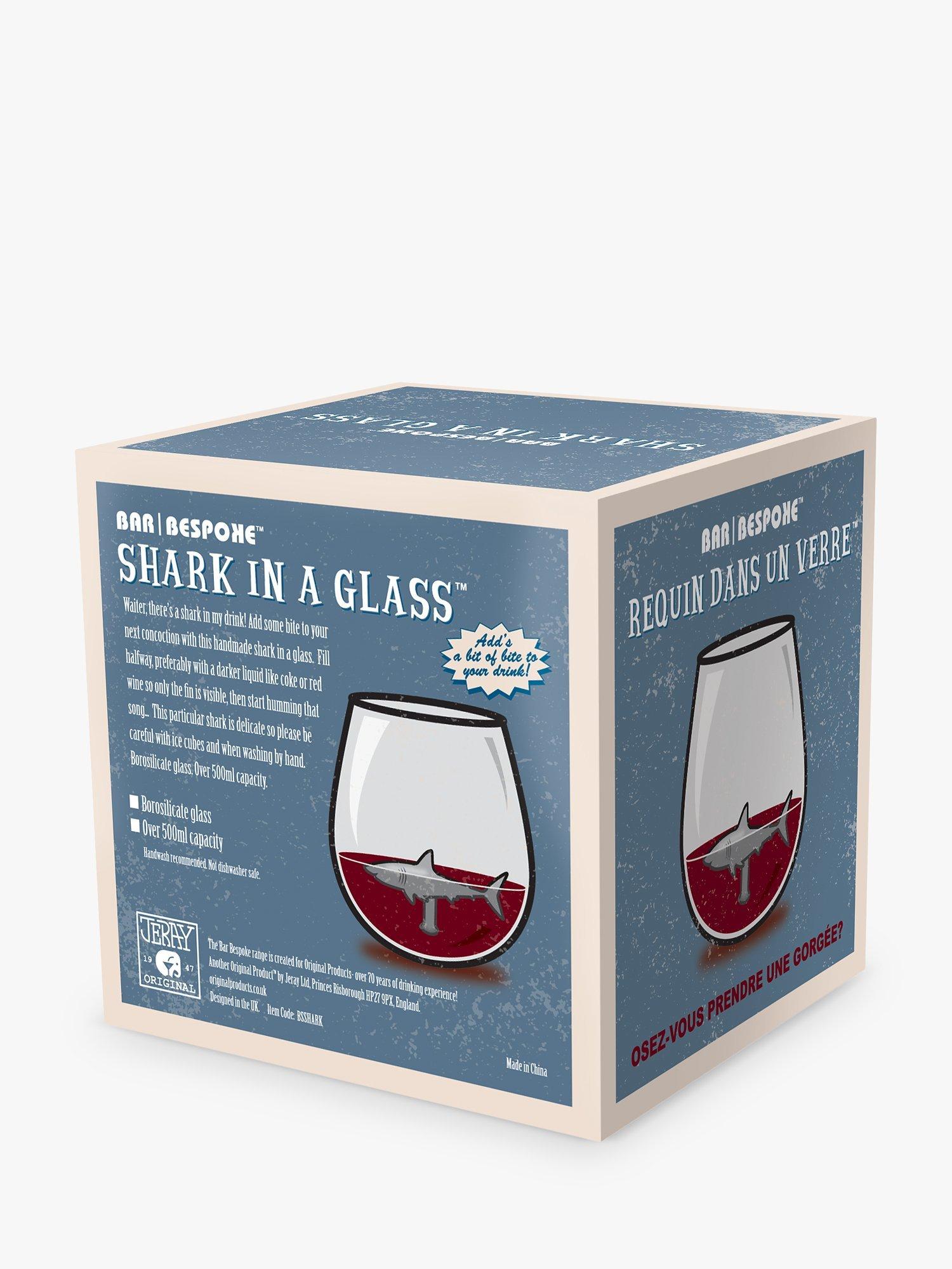 Bar Bespoke clear glass tumbler with shark inside, 500ml - British product
