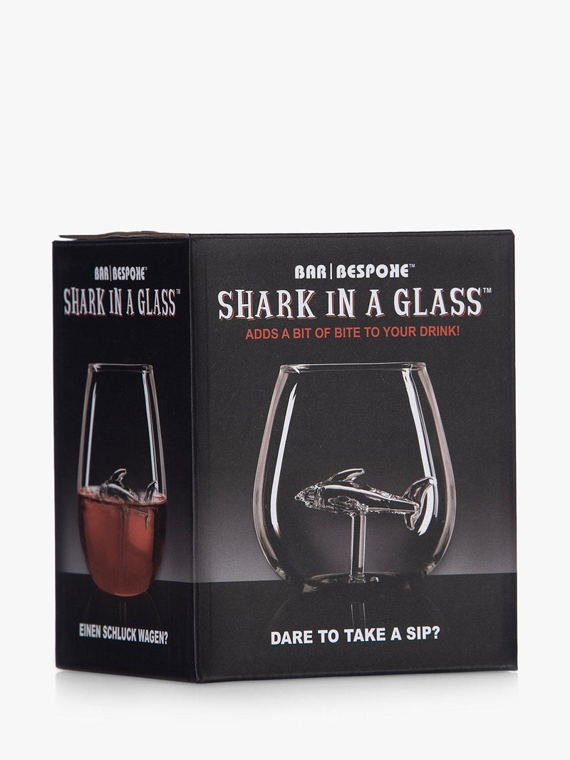 Bar Bespoke clear glass tumbler with shark inside, 500ml - British product