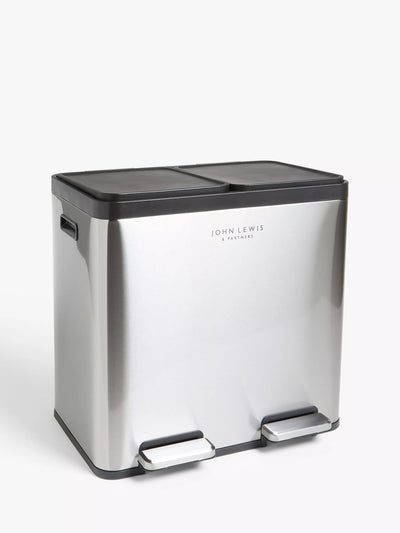 John Lewis 2 Section Recycling Bin with Handles Kitchen Bin 40L