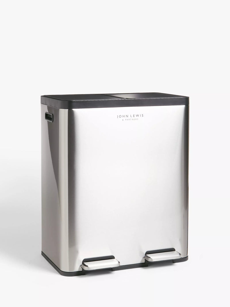 John Lewis 2 Section Recycling Bin, with Handles, 60L - Grey