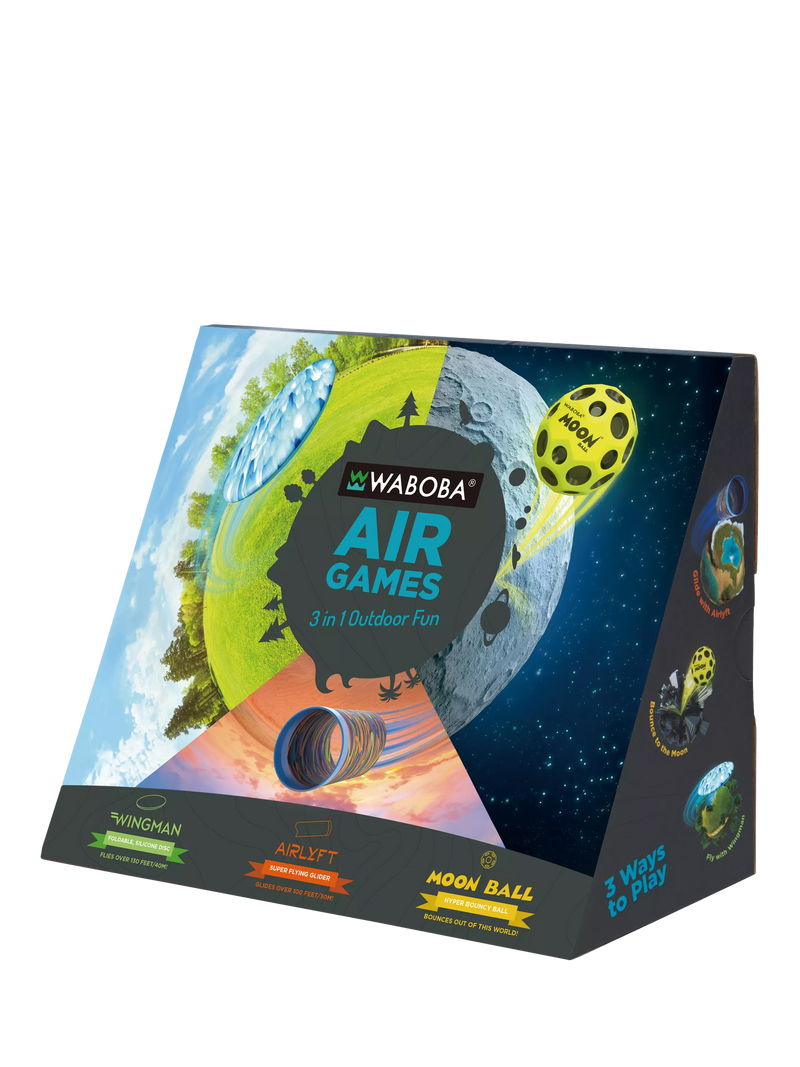 Waboba air games set with Wingman, Airlyft, and Moon Ball toys (British brand)