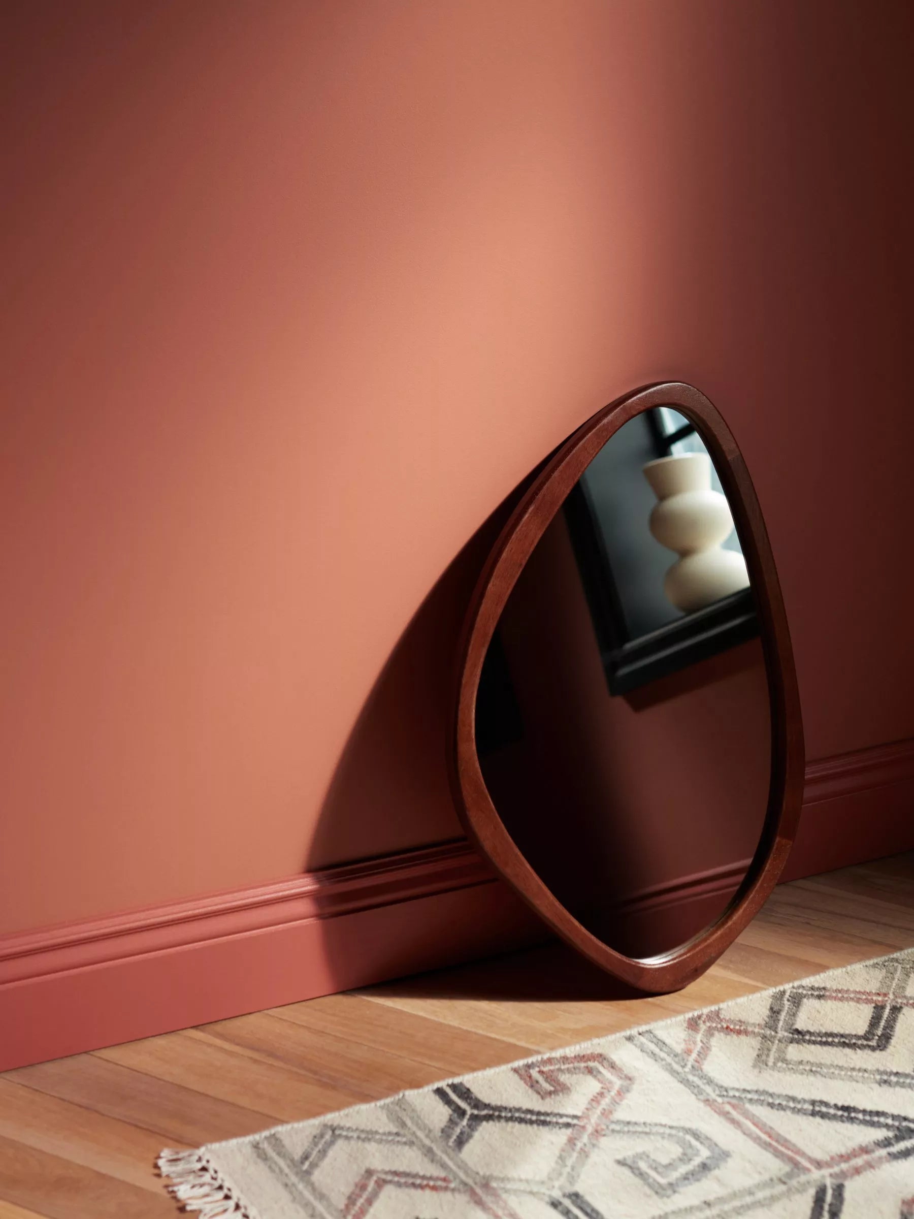 John Lewis mid century oval wall mirror walnut finish, imported from the UK