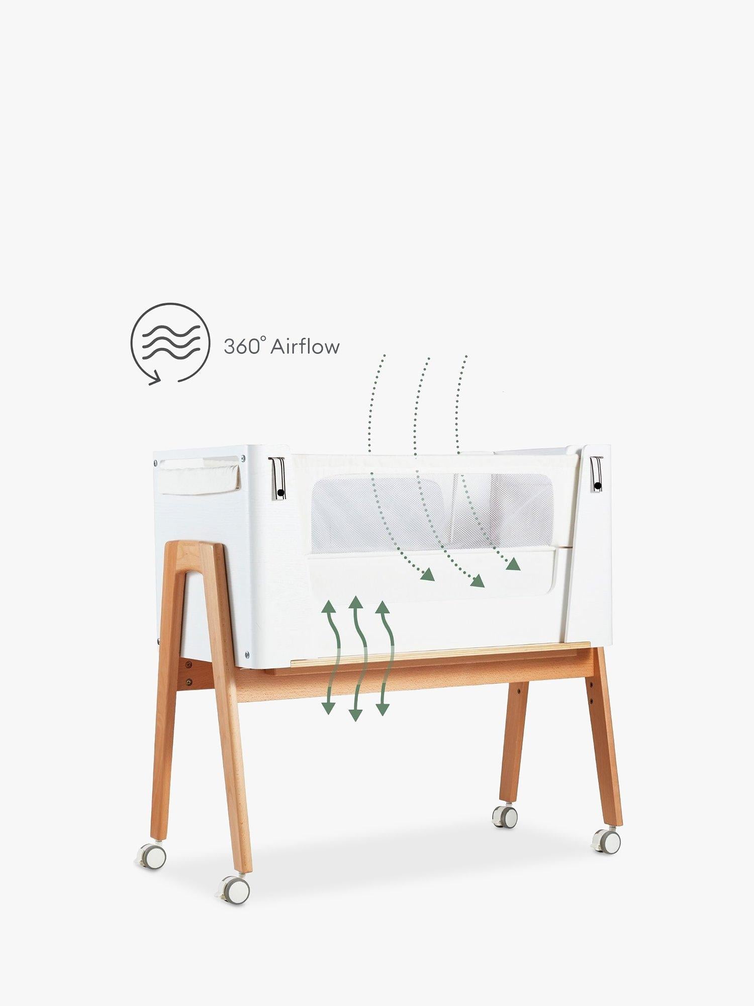 Gaia Baby Hera co-sleep crib in natural ash wood, UK version