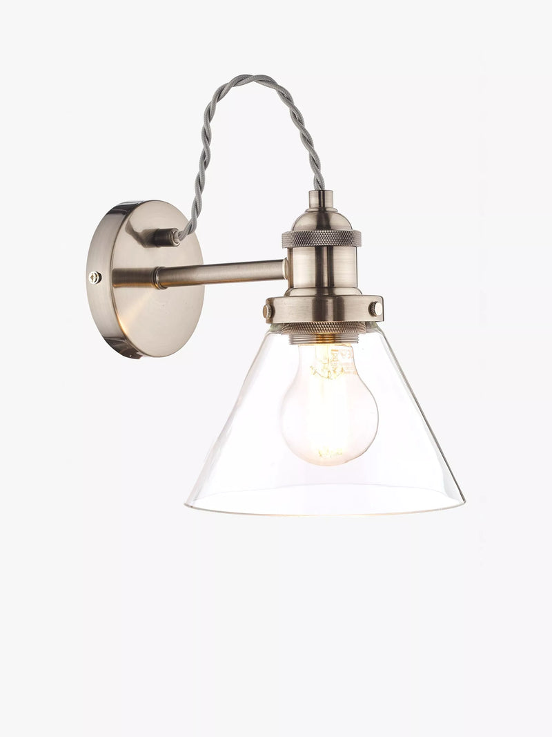 Laura Ashley Isaac Glass Wall Light, Satin Nickel