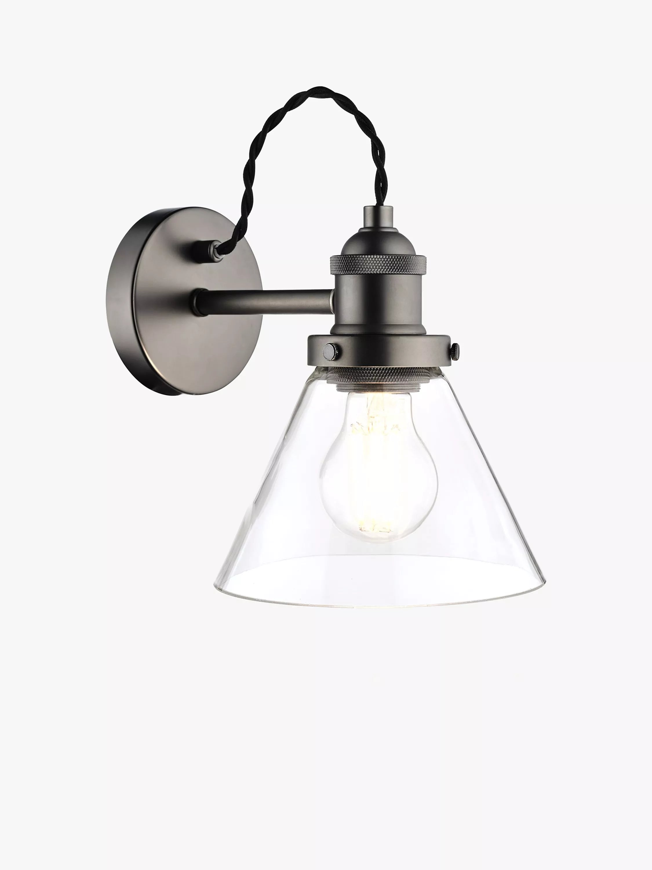 Laura Ashley Isaac Glass Wall Light, Industrial Nickel