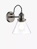 Laura Ashley Isaac Glass Wall Light, Industrial Nickel