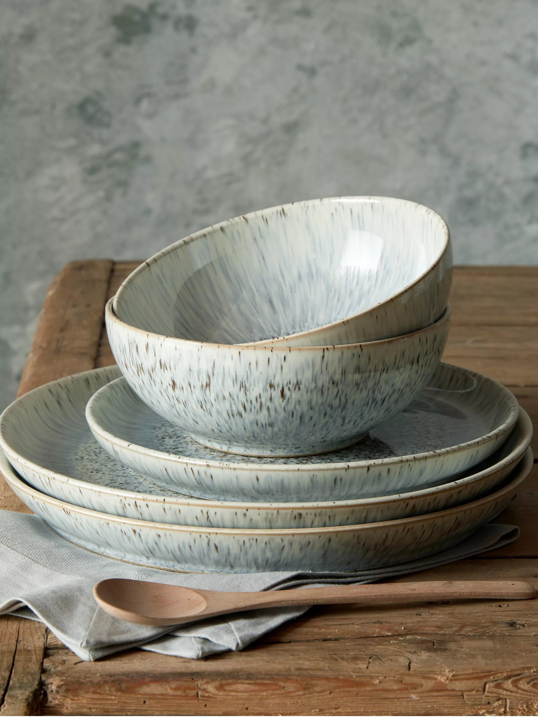 Denby stoneware cereal bowls set of 4 17cm grey, imported from the UK