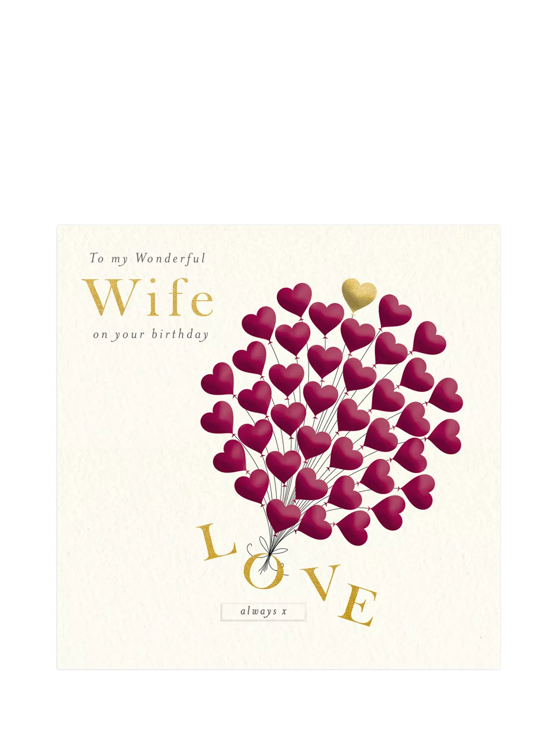Woodmansterne birthday card heart balloons for wife (British brand)