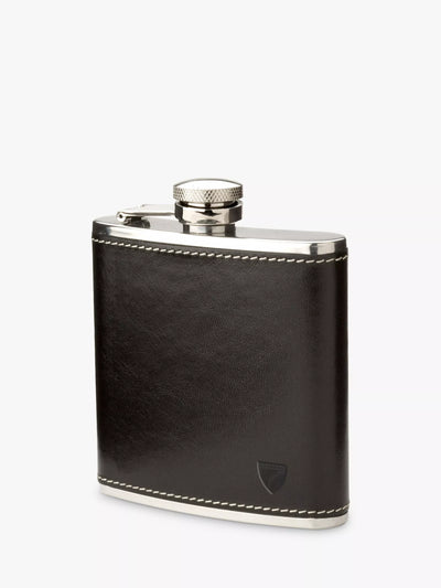 John Lewis Aspinal of London Classic Smooth Leather Stainless Steel Hip Flask 5oz- Buy online at McGrocer