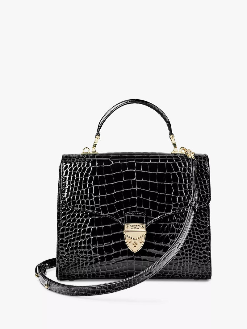 Aspinal of London Mayfair croc effect leather cross body bag, UK version