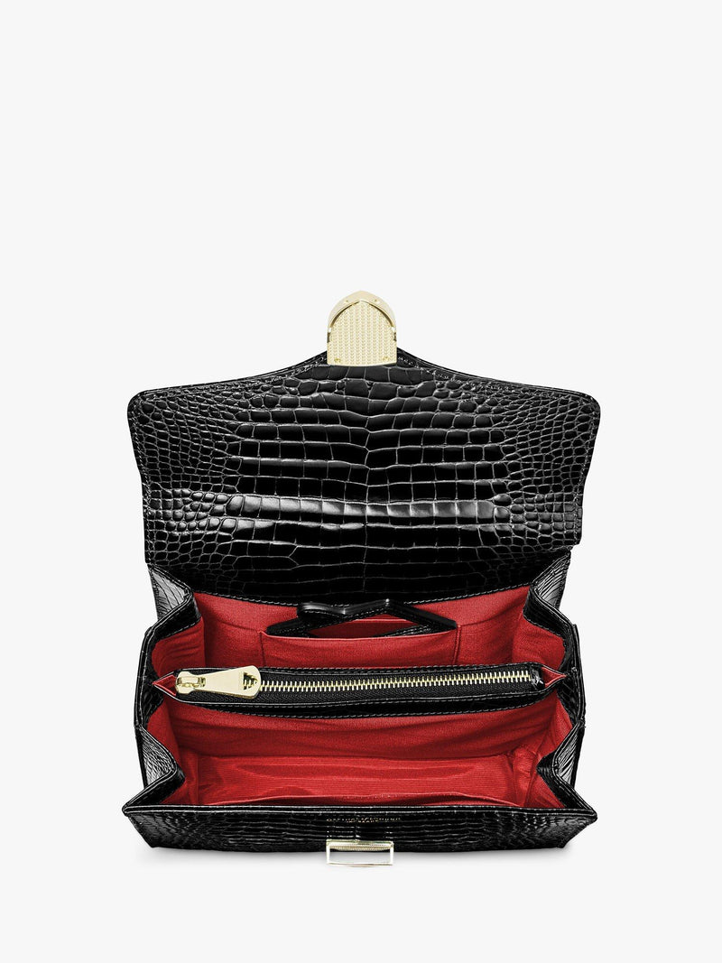 Aspinal of London Mayfair croc effect leather cross body bag, UK version