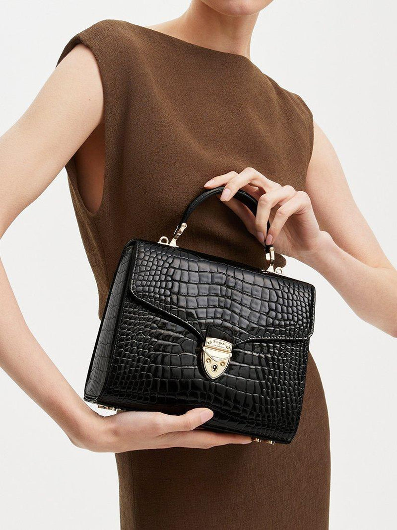 Aspinal of London Mayfair croc effect leather cross body bag, UK version