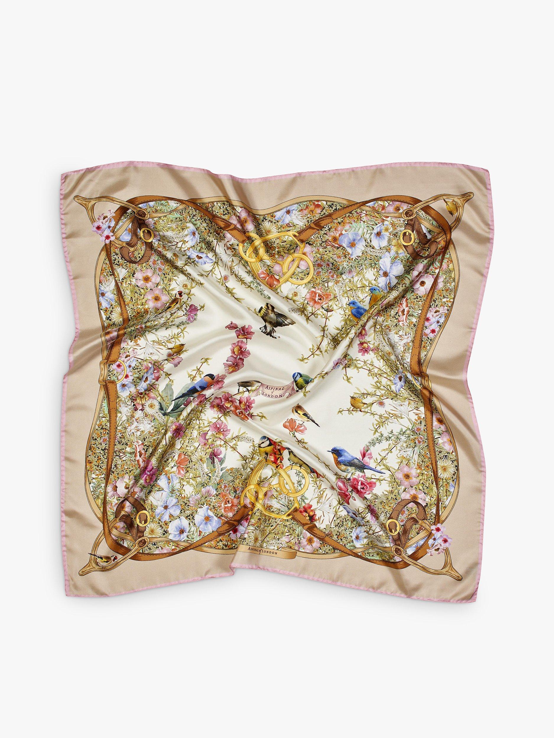Aspinal of London Edwardian Garden silk square scarf 90cm - British product