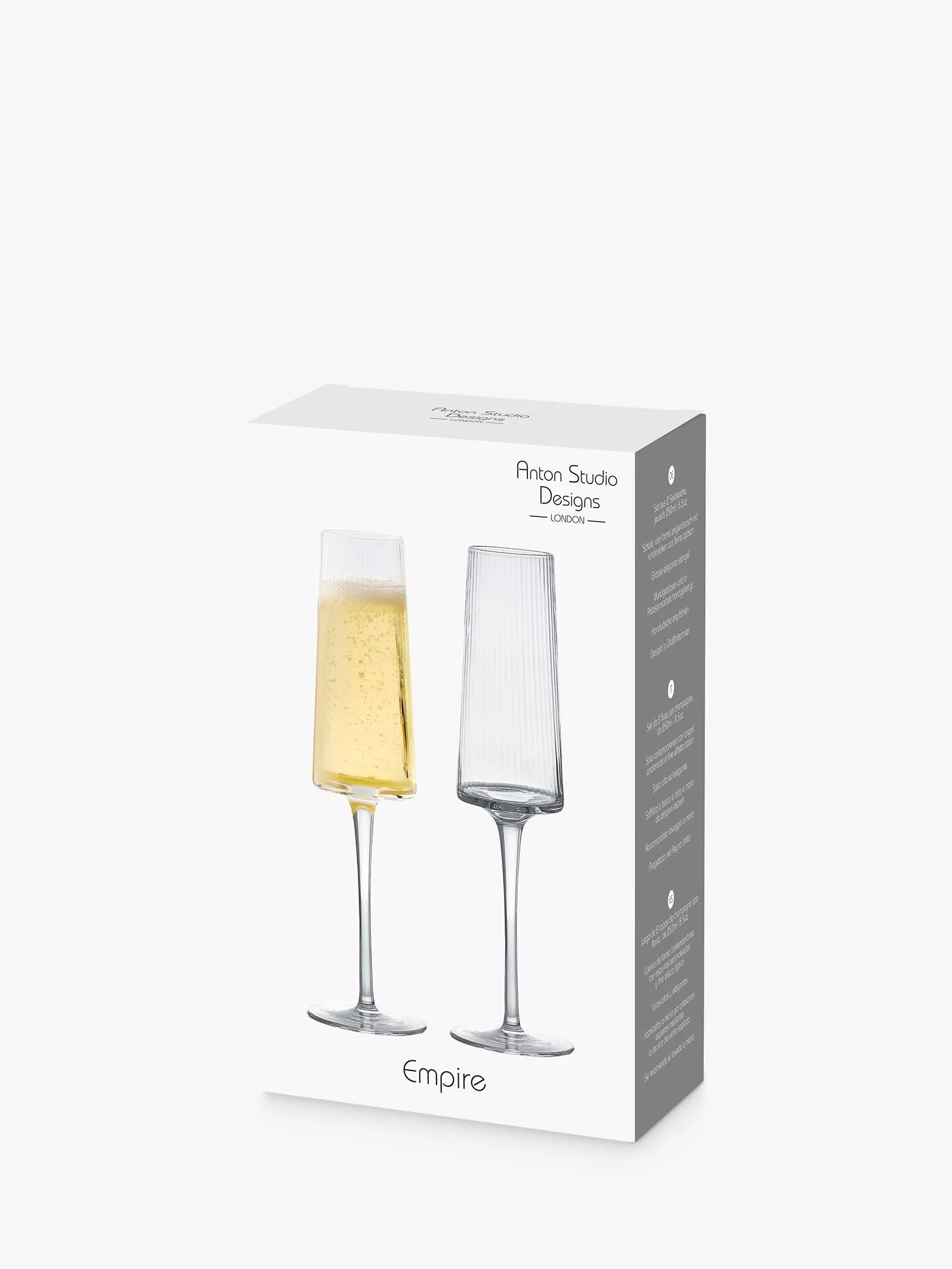 Anton Studio Designs clear champagne flute glasses set of 2 250ml - British product