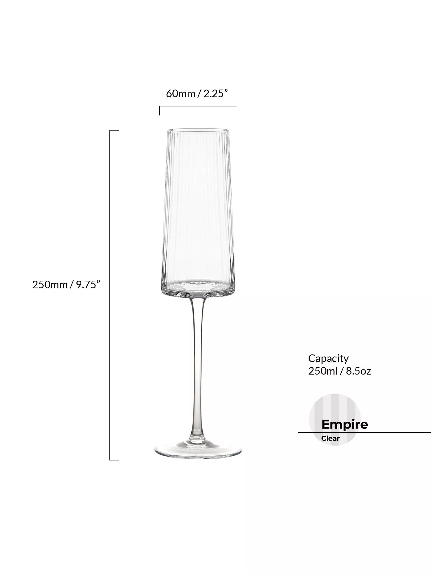 Anton Studio Designs clear champagne flute glasses set of 2 250ml - British product