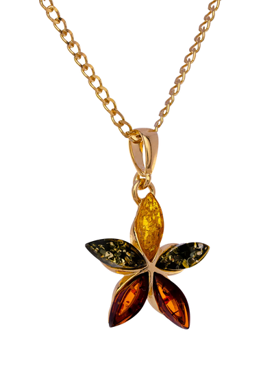 John Lewis Be-Jewelled Baltic Amber Floral Pendant Necklace, Gold/Multi- Buy online at McGrocer