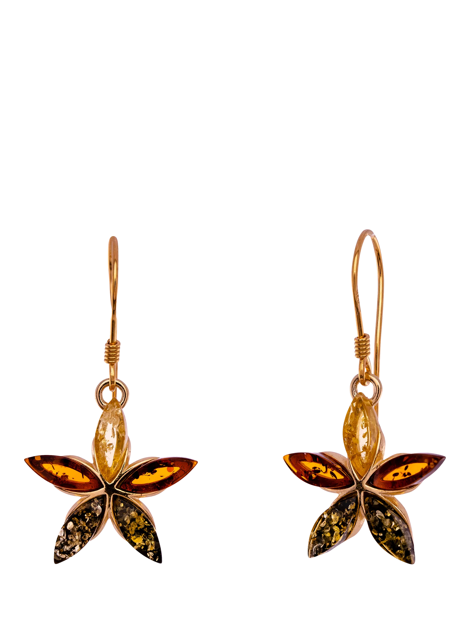 Be-Jewelled amber flower drop earrings gold plated silver, British product