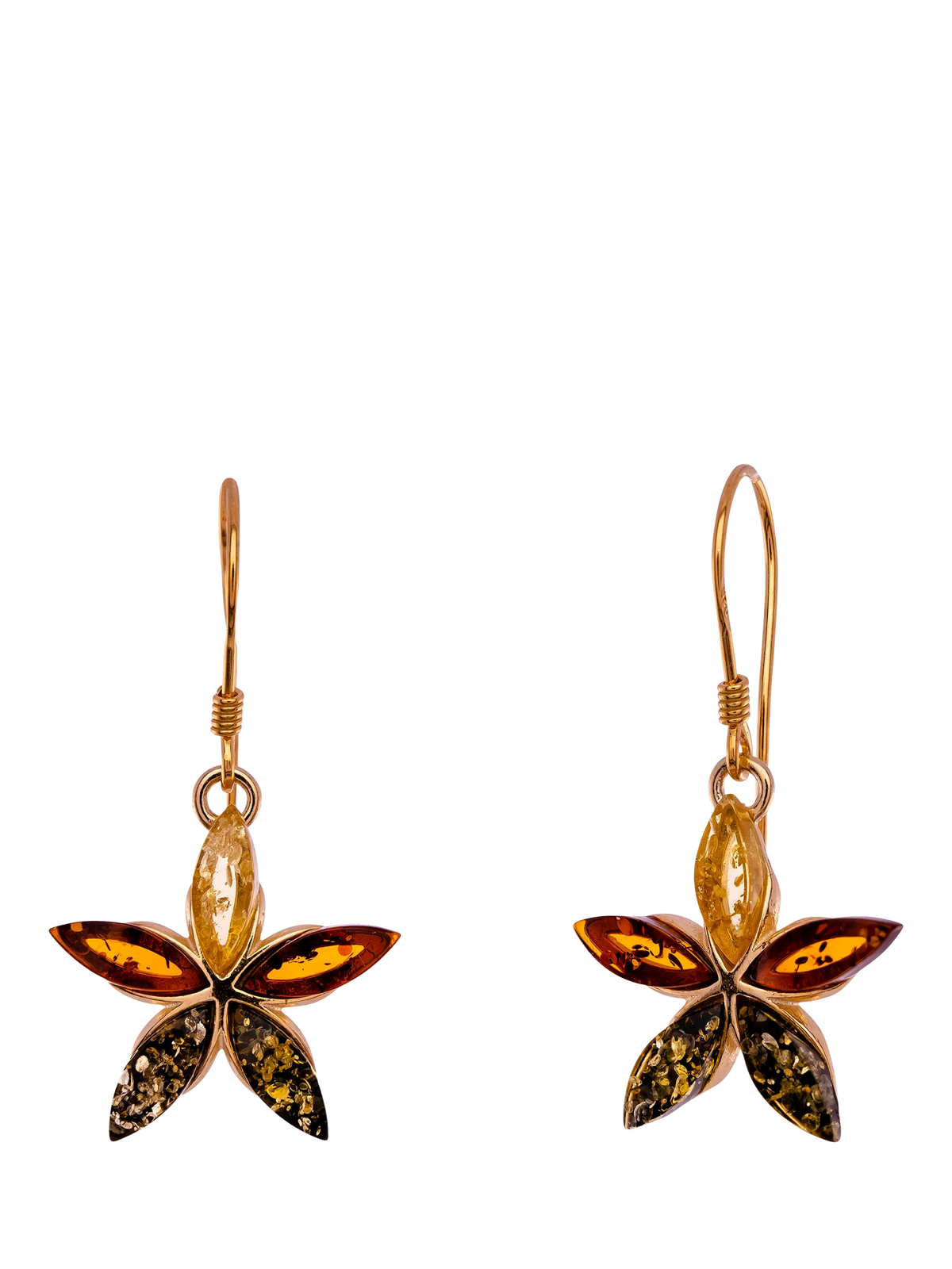 Be-Jewelled amber flower drop earrings gold plated silver, British product