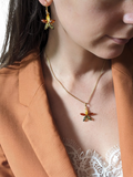 Be-Jewelled amber flower drop earrings gold plated silver, British product
