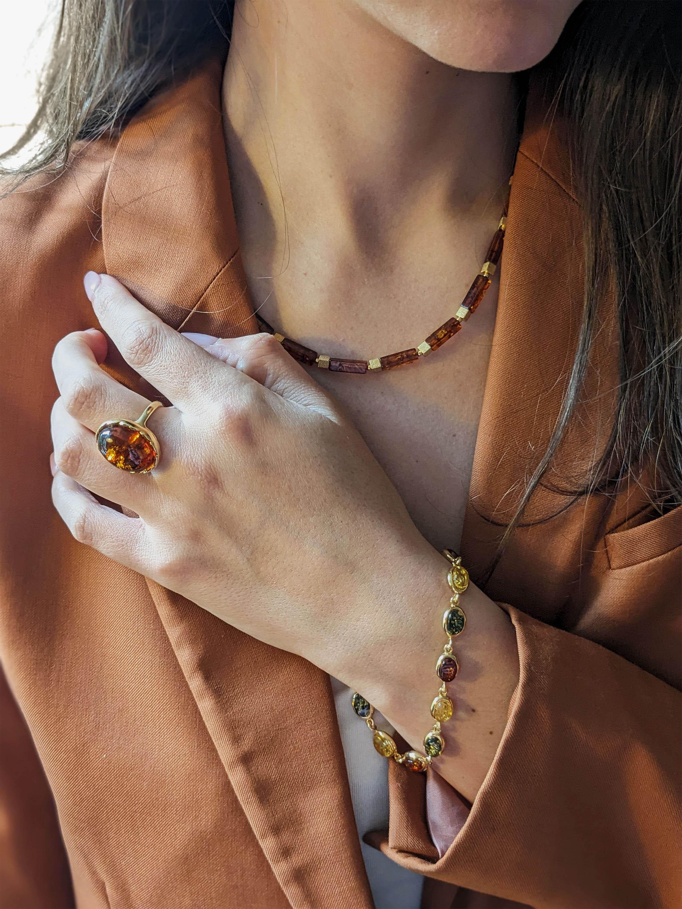 Be-Jewelled Baltic amber oval bracelet gold multi, UK version